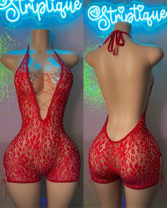 Red Luxury Lace Romper (S-M)