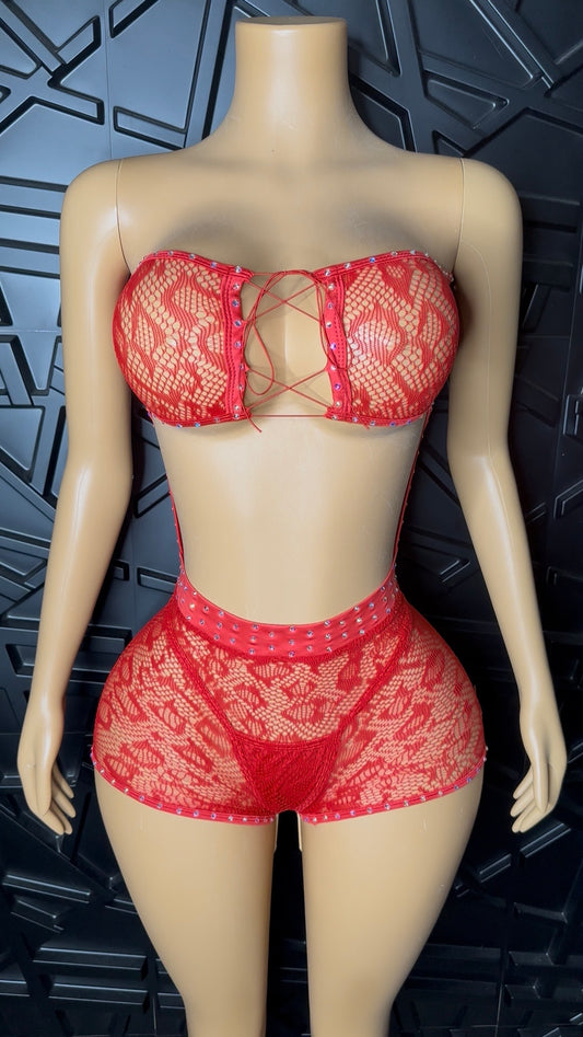 Red Romper + Thong (Medium) STRETCHY