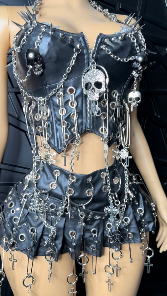 Black Skull Mini Skirt & Top Set