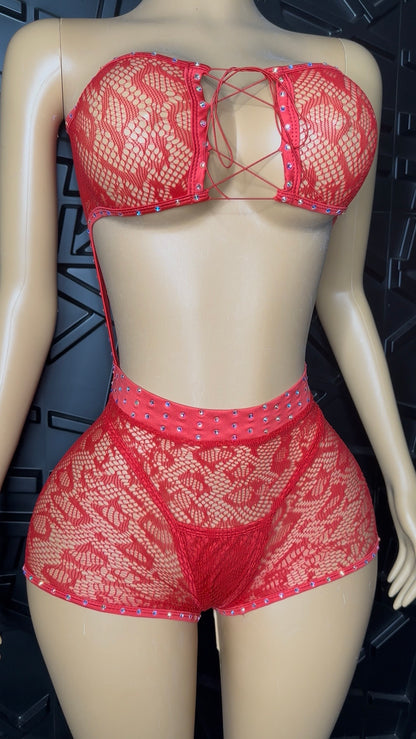Red Romper + Thong (Medium) STRETCHY