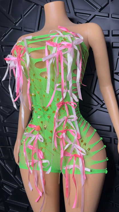 Green Coquette Romper (XSmall-Large)