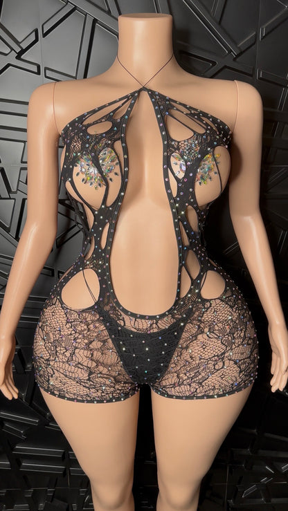 Black Romper + Thong (Large) STRETCHY