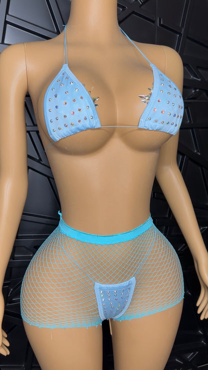 Blue Micro Bikini + Shorts (XSmall-Medium)