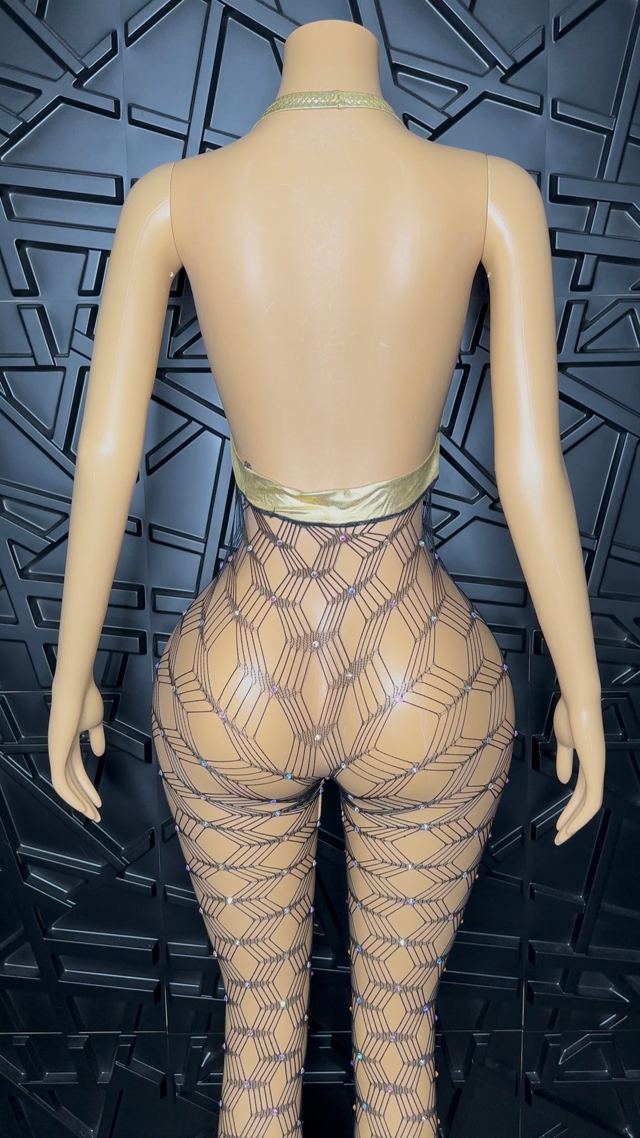 Gold/Black Flare Jumpsuit (Medium)