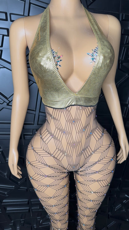 Gold/Black Flare Jumpsuit (Medium)