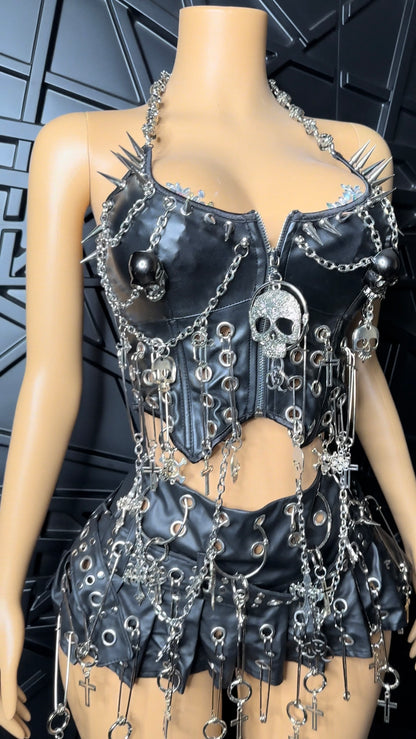 Black Skull Mini Skirt & Top Set