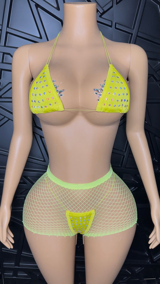 Yellow Micro Bikini + Shorts (XSmall-Medium)