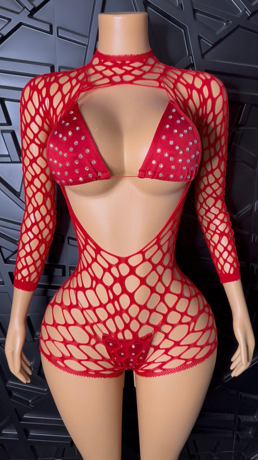 Red Micro Bikini + Romper (XSmall-Large)