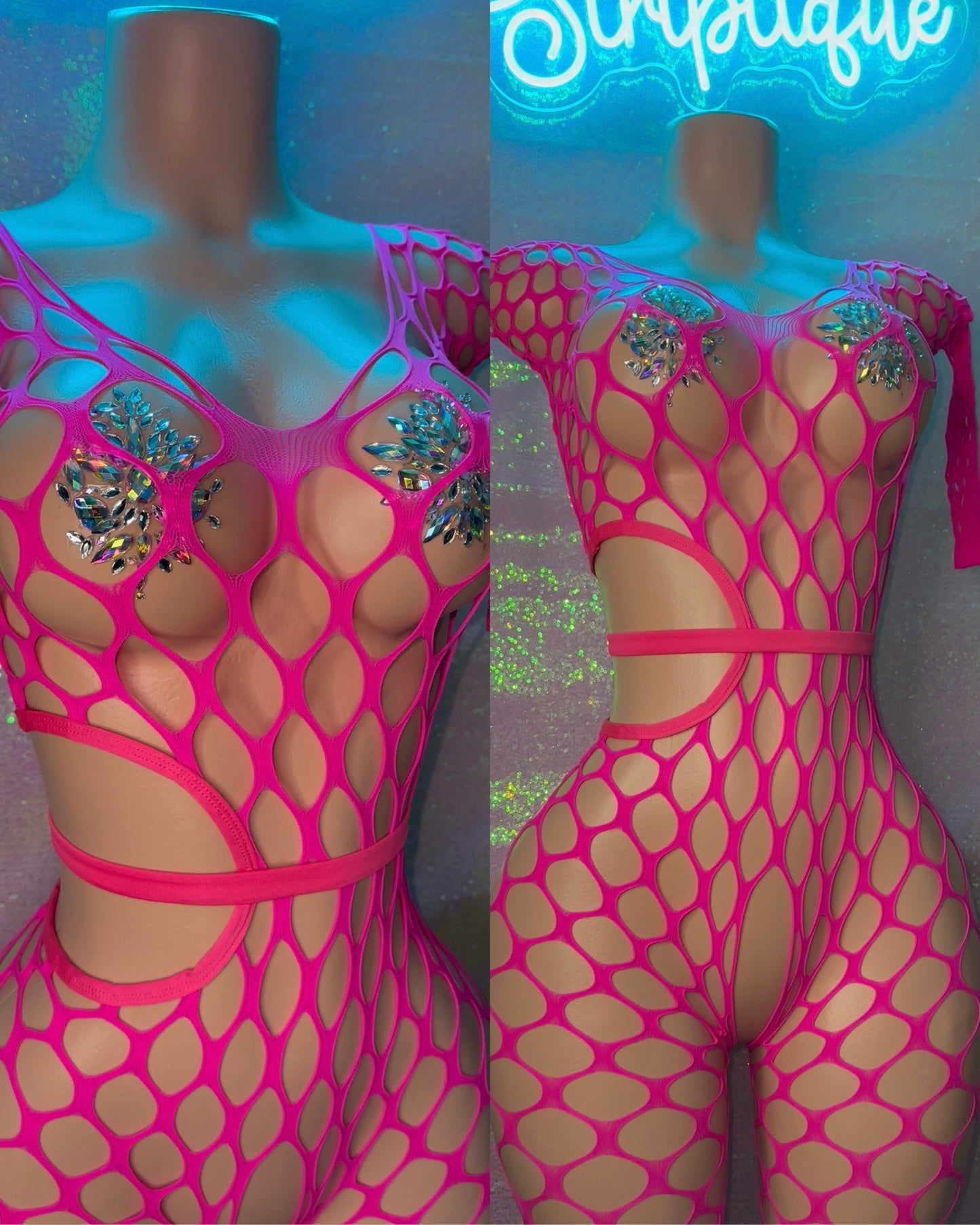 Pink Asymmetrical Net Jumpsuit (L/XL)